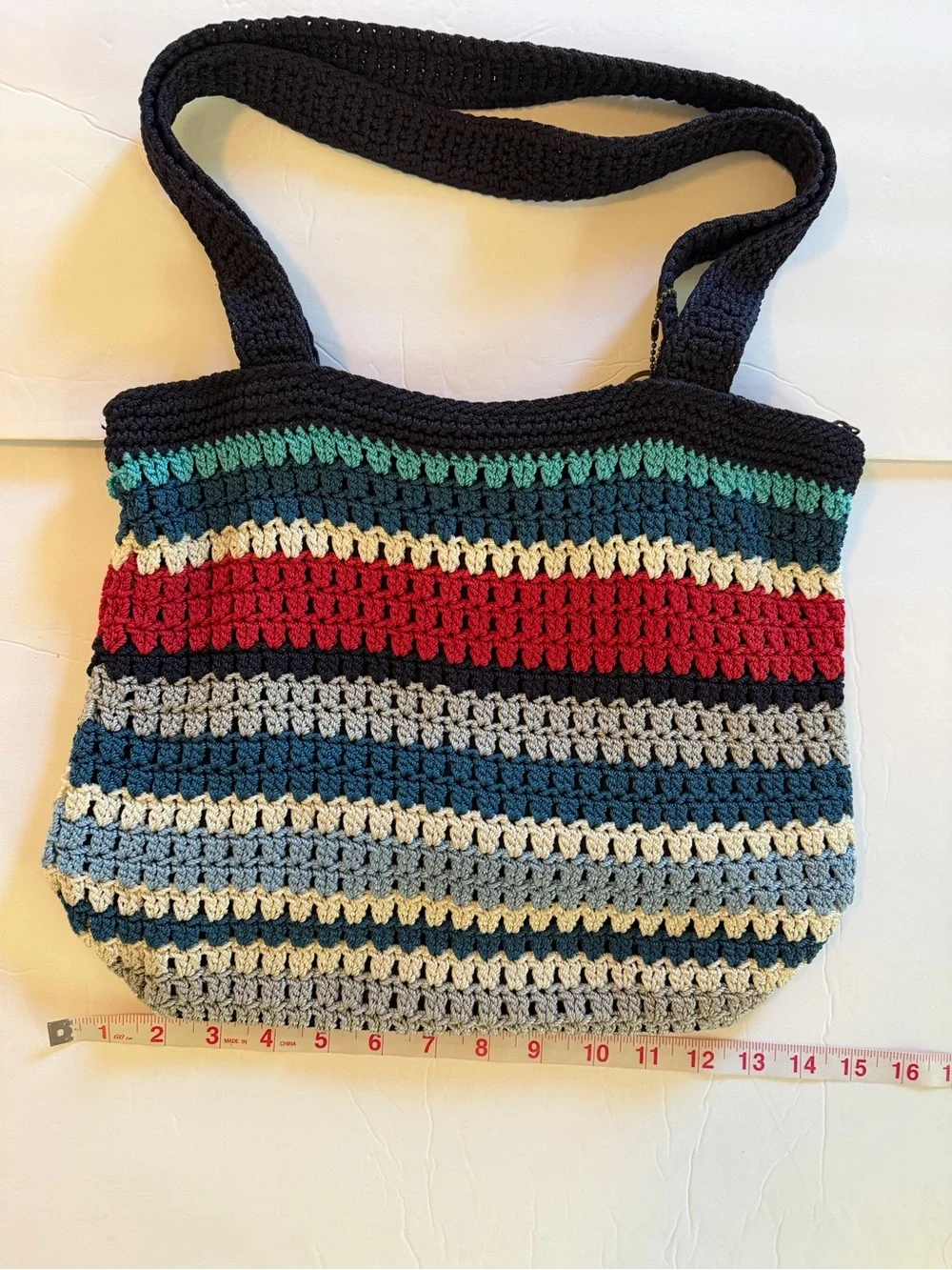 The Sak Amberly Crochet Hobo Bag Red White Blue Nautical 4th of July